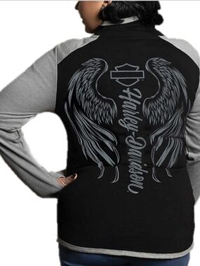 Harley-Davidson Black & Gray Zip-Up Lightweight Jacket Women's 3XL